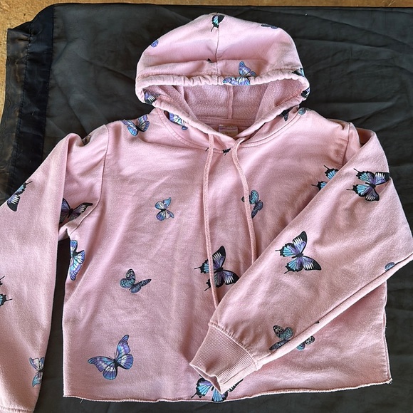 Pink butterfly cropped hoodie - Picture 1 of 2